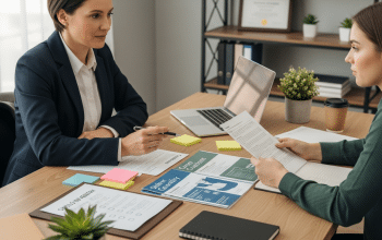 pályaválasztási tanácsadás: tanácsadó és fiatal ügyfél kérdőívvel